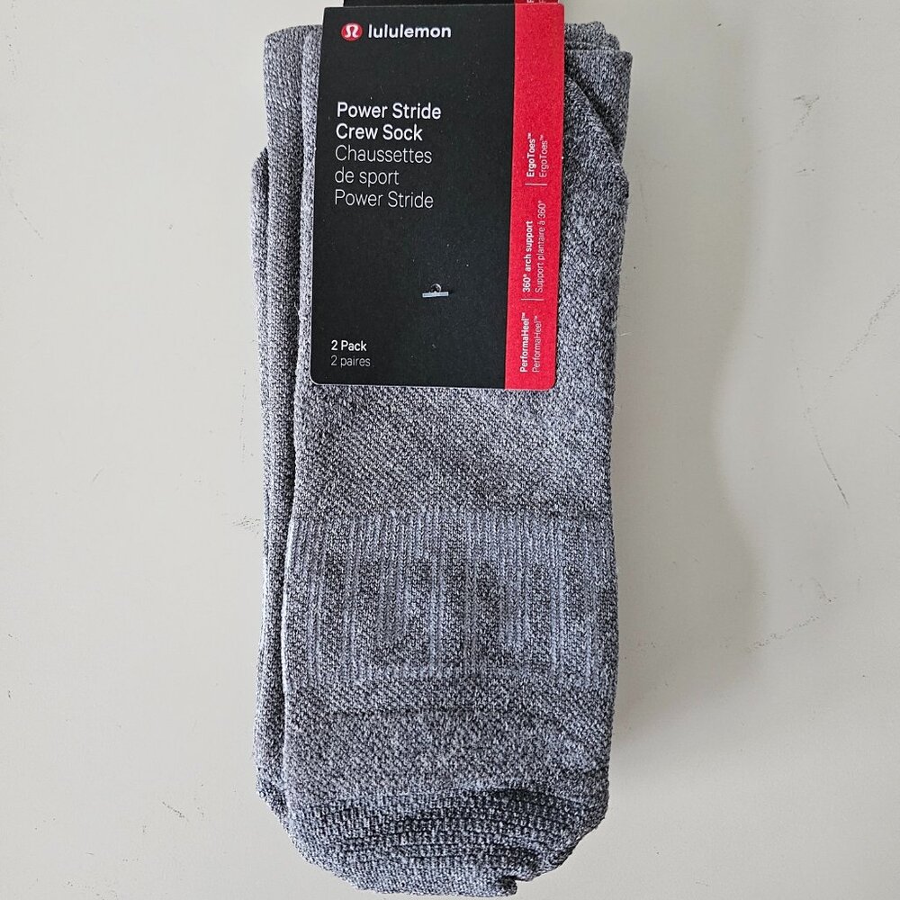 2-Pack NWT LULULEMON HTGR Grey Gray Power Stride Crew Socks Reflective Men's XL